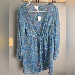 Jessica Simpson Blue Paisley Swim Coverup, LARGE
